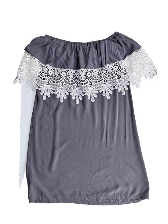 Swell Dresses & Skirts - Swell Off Shoulder Gray Crochet Lace Dress Medium Rayon Boho NWT No Tags M